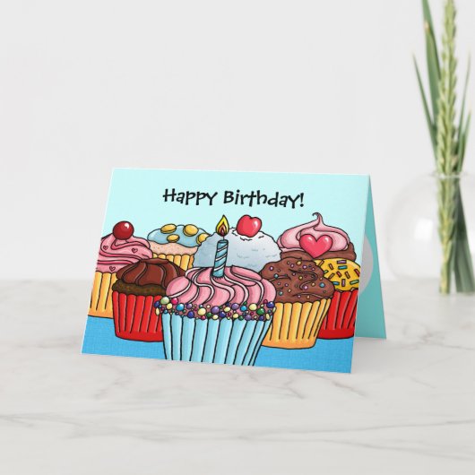Veel cupcakes verjaardagskaart kaart (Voorkant)
