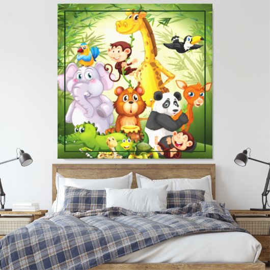 Veel Dieren Cartoon Kunstwerk Canvas Print (Insitu (Slaapkamer))