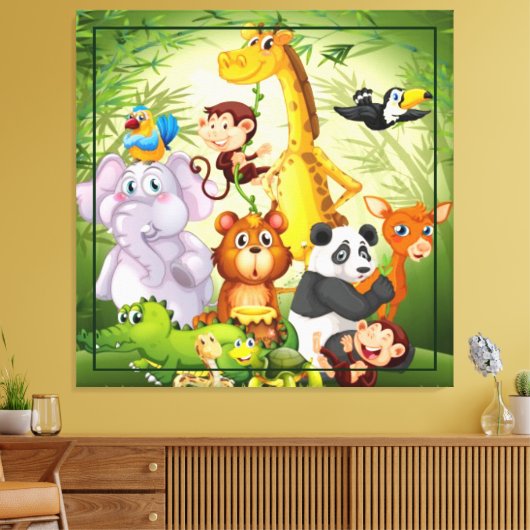 Veel Dieren Cartoon Kunstwerk Canvas Print (Insitu (Woonkamer))