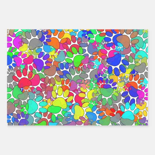 Veel dog verfdrukken overal inpakpapier vel (Voorkant)