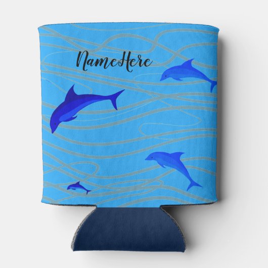 Veel dolfijnen zwemmen. blikjeskoeler (Achterkant)