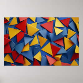 Veel driehoeken in rood, geel en blauw poster