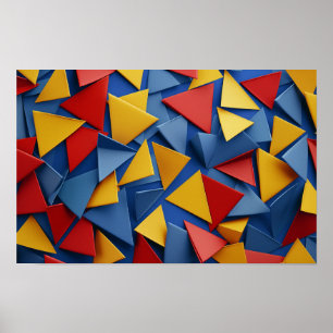 Veel driehoeken in rood, geel en blauw poster
