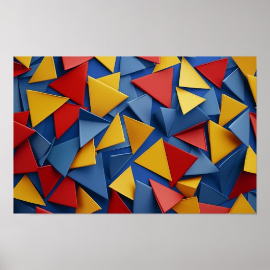 Veel driehoeken in rood, geel en blauw poster (Voorkant)