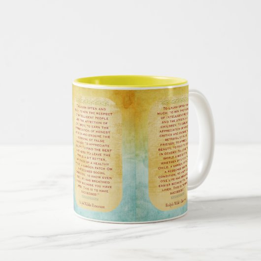 Veel en vaak lachen - Emerson citaat Tweekleurige Koffiemok (Voorkant rechts)