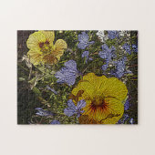 veel gele blauwe en witte bloemen legpuzzel (Horizontaal)