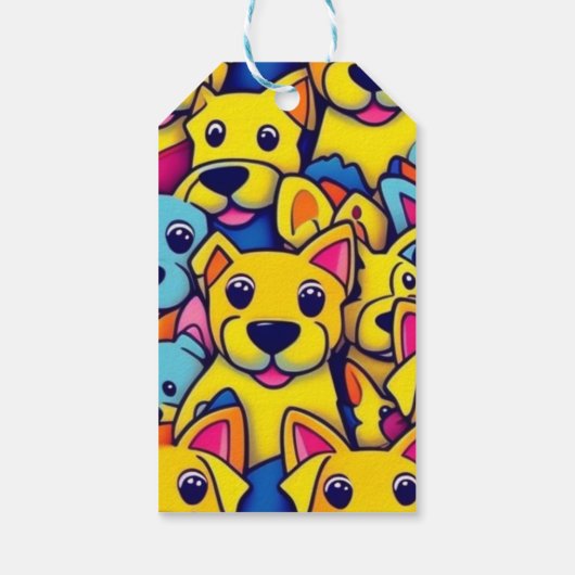 Veel gele honden blij honden cadeaulabel (Achterkant)