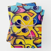 Veel gele honden blij honden inpakpapier vel (In situ)