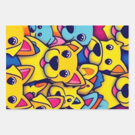 Veel gele honden blij honden inpakpapier vel