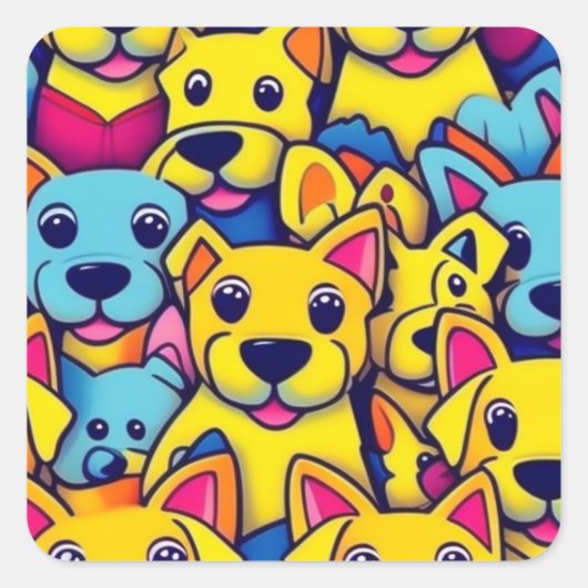 Veel gele honden blij honden vierkante sticker (Voorkant)