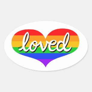 VEEL GELIEFD - aanbeden - Regenboog liefde hart Ovale Sticker