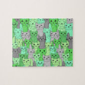 Veel groene katten ontwerpen puzzel legpuzzel (Horizontaal)