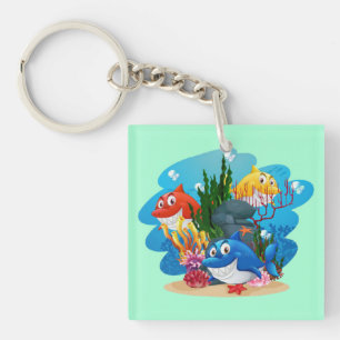 Veel haaien onder water Cartoon-23986 Sleutelhanger