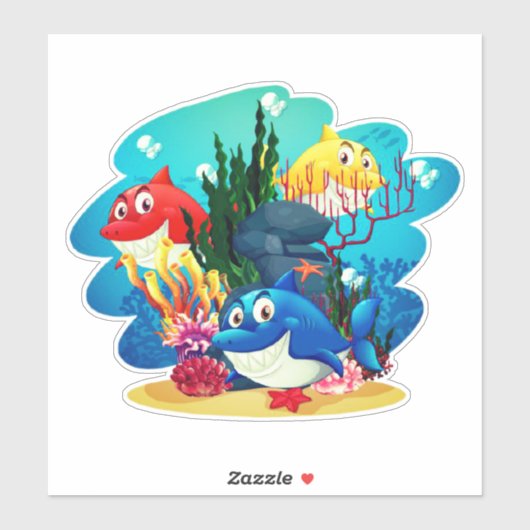 Veel haaien onder water Cartoon-23986 Sticker (Vel)