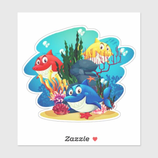 Veel haaien onder water Cartoon-23986 Sticker (Vel)
