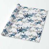 Veel haaien Waterverf Cadeaupapier (Uitgerold)