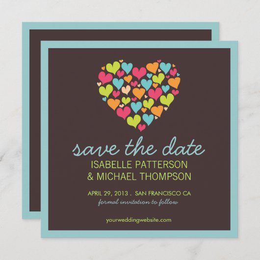 Veel harten Liefde Bewaar de datum aankondiging (Voorkant / Achterkant)