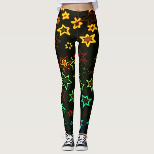 Veel heldere kleuren glinsterende sterren leggings (Voorkant)