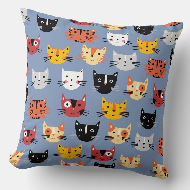 Veel katten kussen (Funny kitty cat faces blue throw pillow)