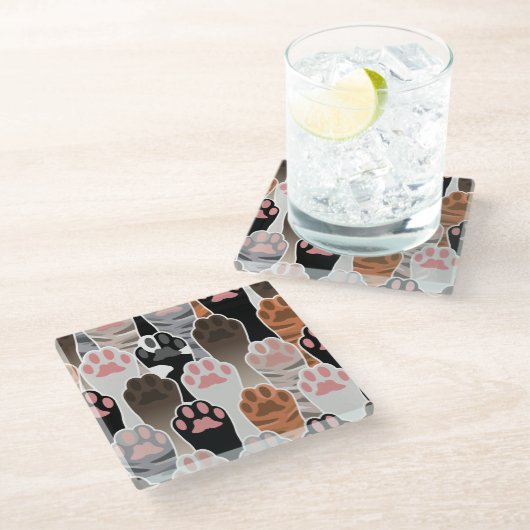 Veel kattepoten glazen onderzetter (Schuin)