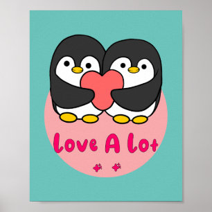 Veel Kawaii schattige pinguïns houden rood hart va Poster