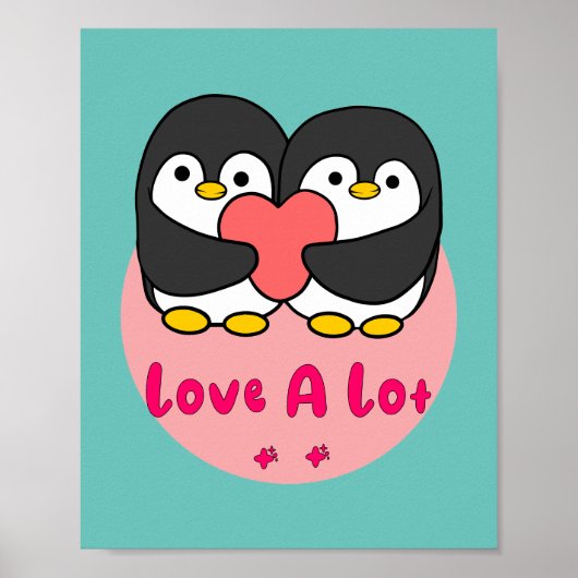 Veel Kawaii schattige pinguïns houden rood hart va Poster (Voorkant)