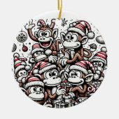 Veel kerstapen keramisch ornament (Voorkant)