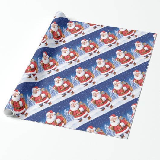 Veel kerstmannen schuine kerstinpakpapier cadeaupapier (Uitgerold)