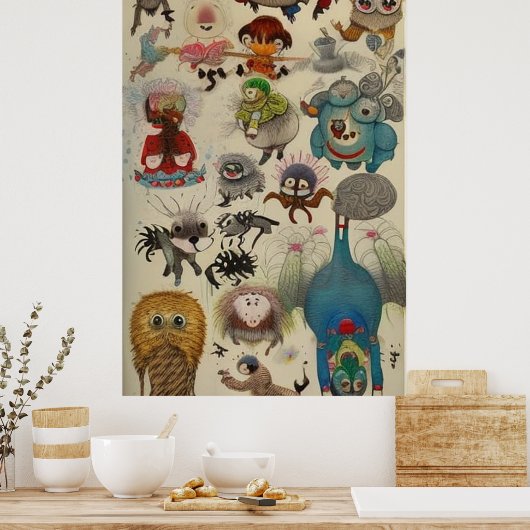 Veel kleine wezens bovenop elkaar eng poster (Keuken)