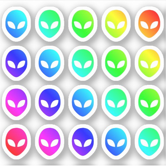 Veel kleurrijke buitenaardse hoofden kleine regenb sticker (Voorkant)