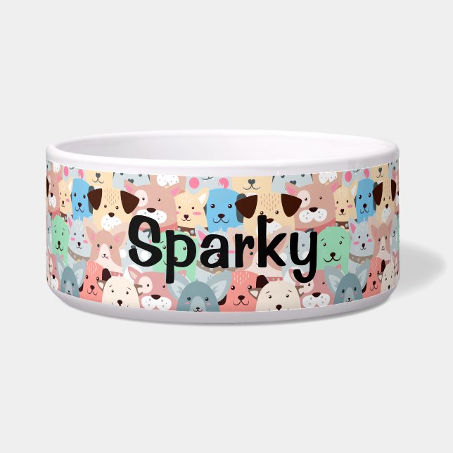 Veel kleurrijke Dogs Ceramic Pet Bowl Voerbakje (Voorkant)