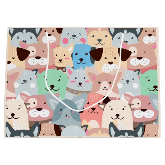 Veel kleurrijke Dogs Design Large Gift Bag Groot Cadeauzakje (Voorkant)