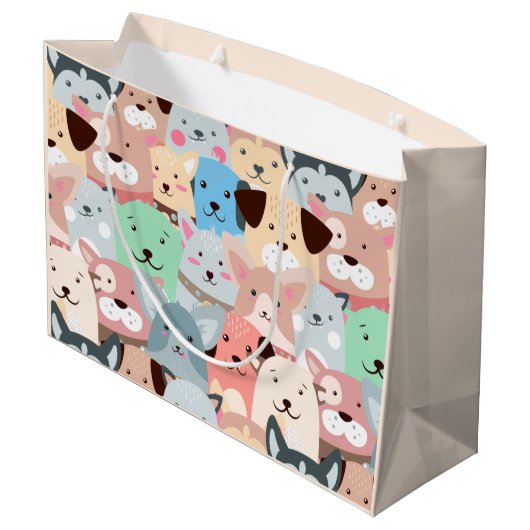 Veel kleurrijke Dogs Design Large Gift Bag Groot Cadeauzakje (Achterkant Gekanteld)