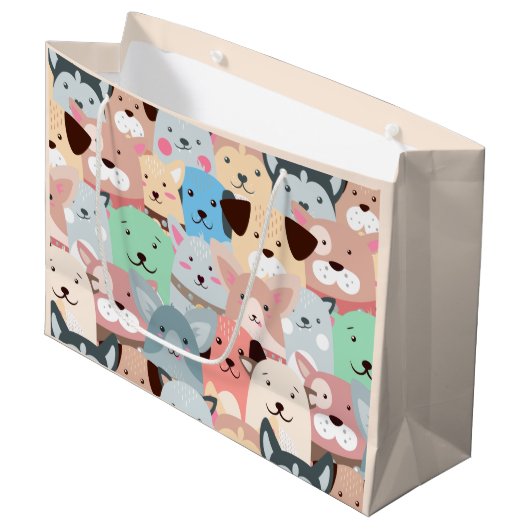 Veel kleurrijke Dogs Design Large Gift Bag Groot Cadeauzakje (Voorkant Gekanteld)