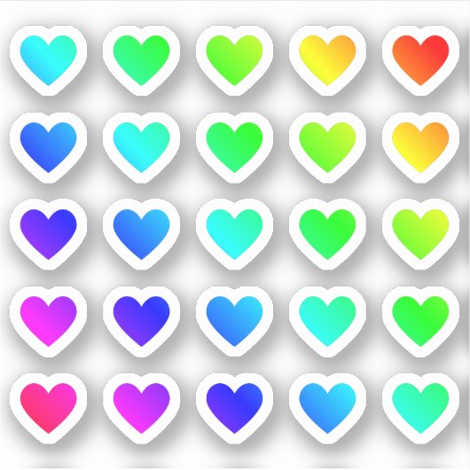 Veel kleurrijke harten kleine regenboog hart vorme sticker (Voorkant)