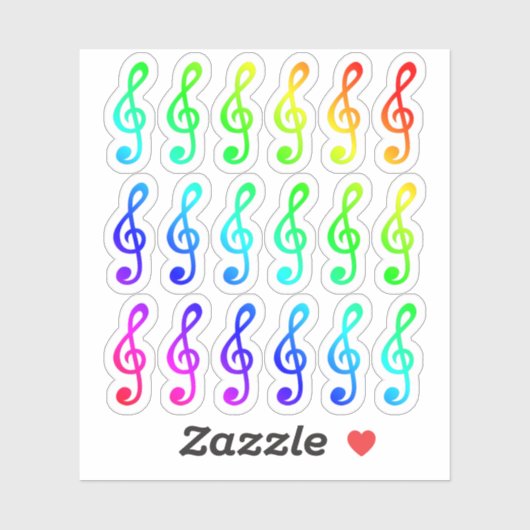 Veel kleurrijke kleine muzikale regenboog Treble C Sticker (Vel)