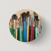 Veel kleurrijke kunstschilderpenselen ronde button 3,2 cm (Voorkant)