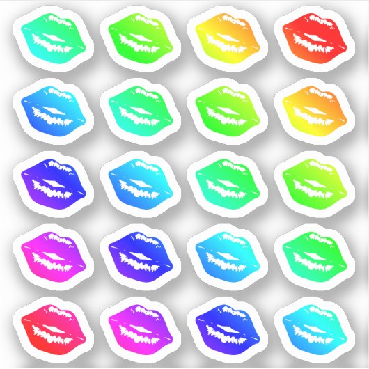Veel kleurrijke lippen kleine regenboog kussen vor sticker (Voorkant)