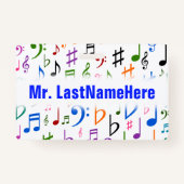 Veel kleurrijke Muzieknoten en symbolen en naampla Badge (Voorkant)