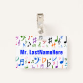 Veel kleurrijke Muzieknoten en symbolen en naampla Badge (Achterkant met clip)