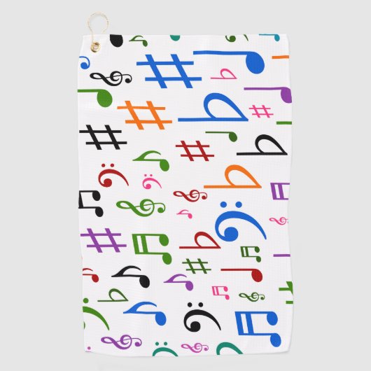 Veel kleurrijke muzieknoten en symbolen golfhanddoek (Voorkant)