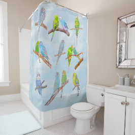 Veel kleurrijke paraketten - schattige kleine voge douchegordijn