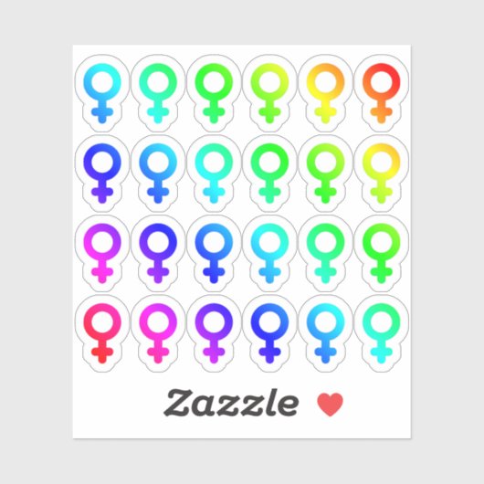 Veel kleurrijke Vrouw Geslachtssymbolen Tiny Rainb Sticker (Vel)