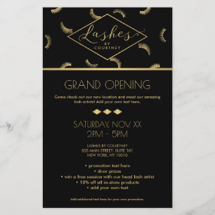 Veel Lashes Pattern Lash Salon Black/Gold Flyer