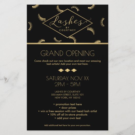 Veel Lashes Pattern Lash Salon Black/Gold Flyer (Voorkant)