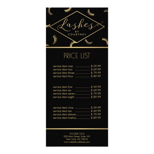 Veel Lashes Pattern Lash Salon Black/Gold Reclamekaart (Voorkant)