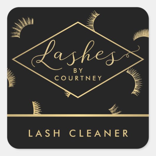 Veel Lashes Pattern Lash Salon Black/Gold Vierkante Sticker (Voorkant)