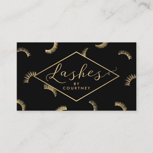 Veel Lashes Pattern Lash Salon Black/Gold Visitekaartje (Voorkant)