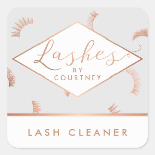 Veel Lashes Pattern Lash Salon Grey/Roos Gold Vierkante Sticker