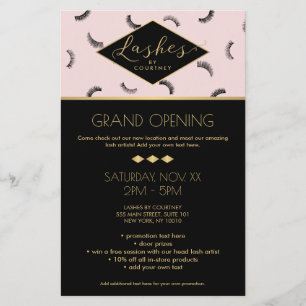 Veel Lashes Pattern Lash Salon Pink/Black/Gold Flyer